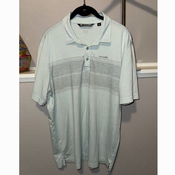 TravisMathew Men’s Polo Shirt Large | Light Blue Heather Striped Golf Top - Picture 2 of 6